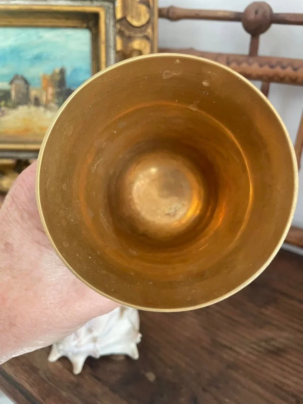 3 piece Vintage Brass Decor Collection Hammered Brass Bowl, Goblet & cachepot